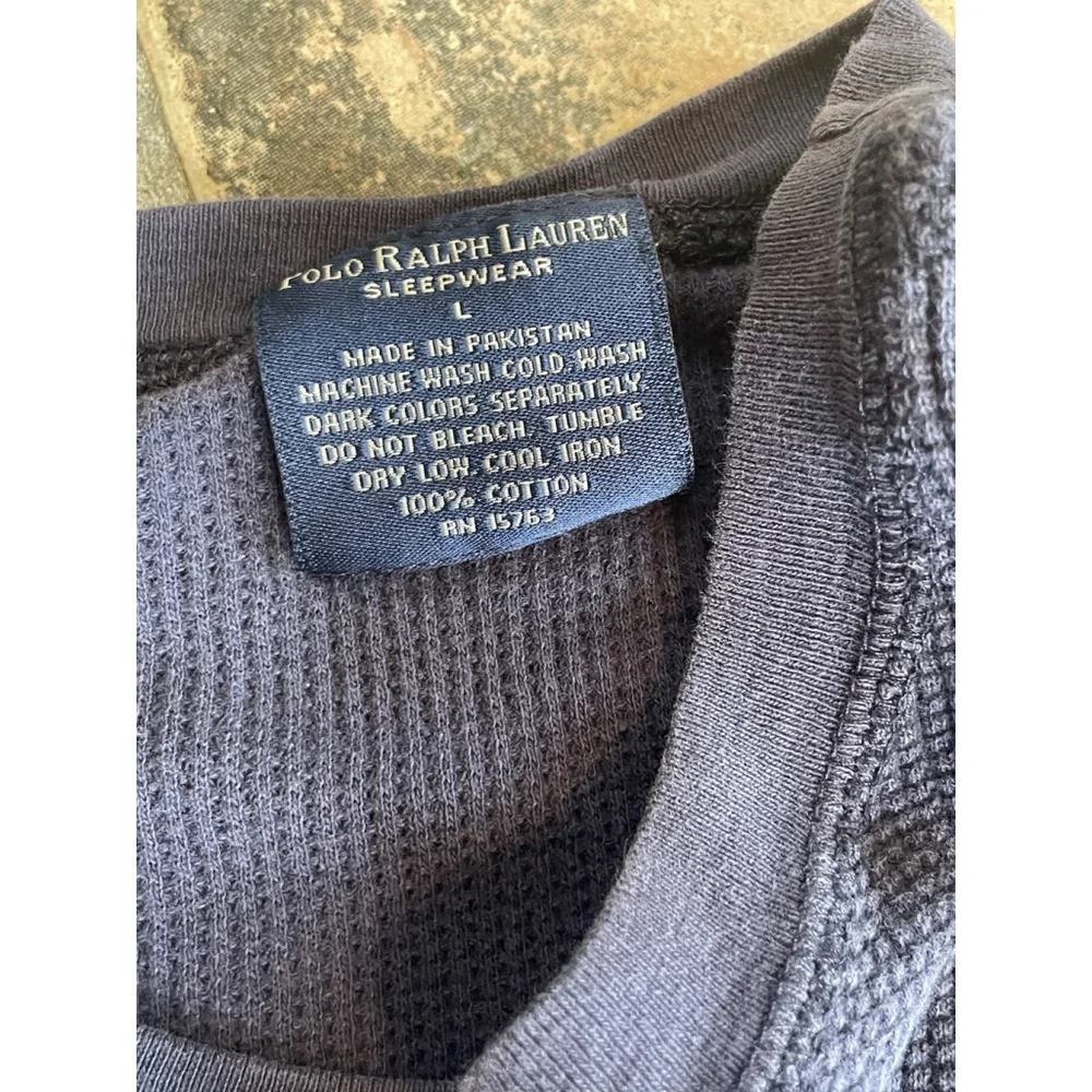 Polo Ralph Lauren Shirt Mens L Blue Waffle Knit Long Sleeve Sleepwear Casual